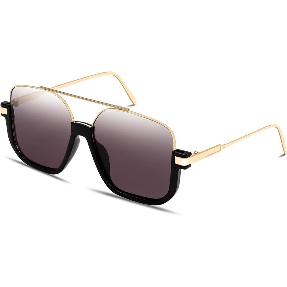 Unisex Gold Black Frame Gradient Oversized Aviator Sunglasses for Square Double